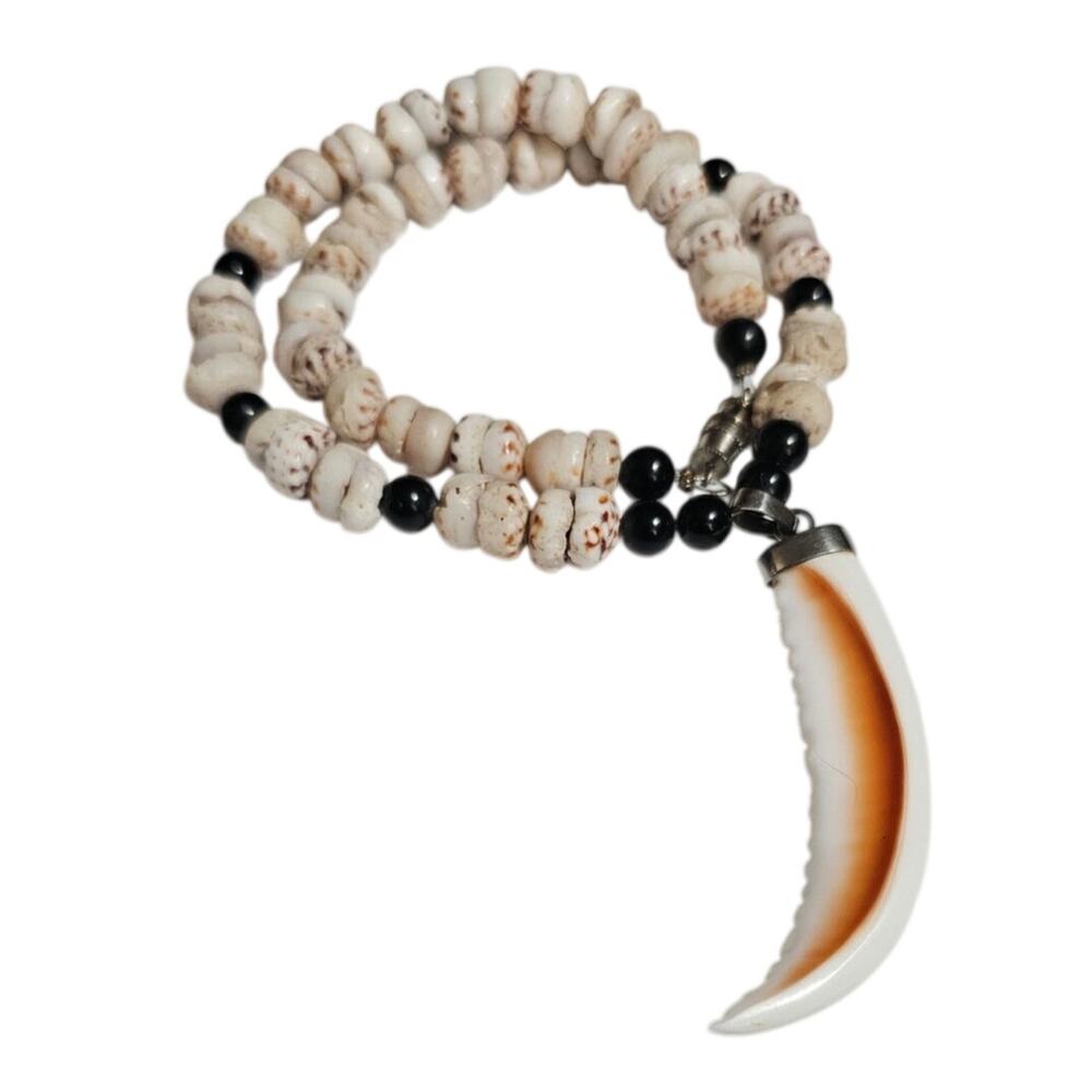 Vintage Puka Tiger Shell & Carved Cowrie Tooth Statement Necklace